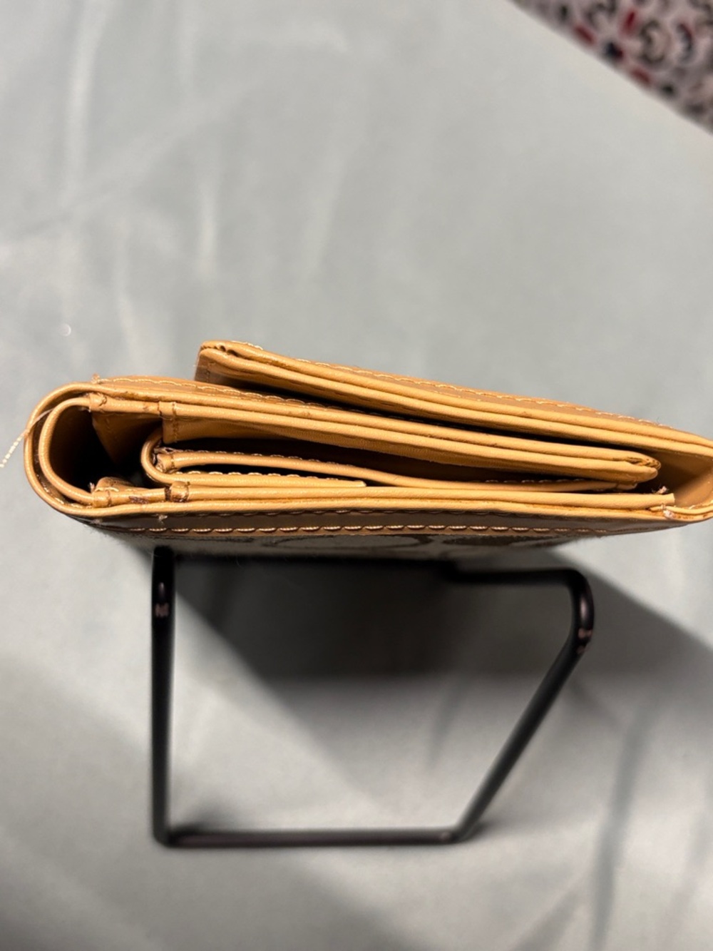 Coach Soho Signature Canvas Buckle Trifold Wallet | Khaki & Tan Leather - Picture 9 of 9